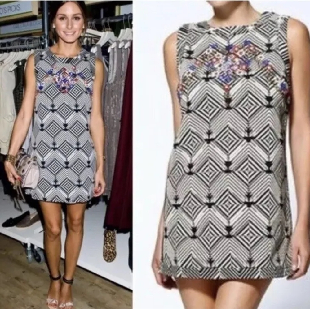 Free People New Romantics Beaded Aztec Mini Dress Black White Size XS